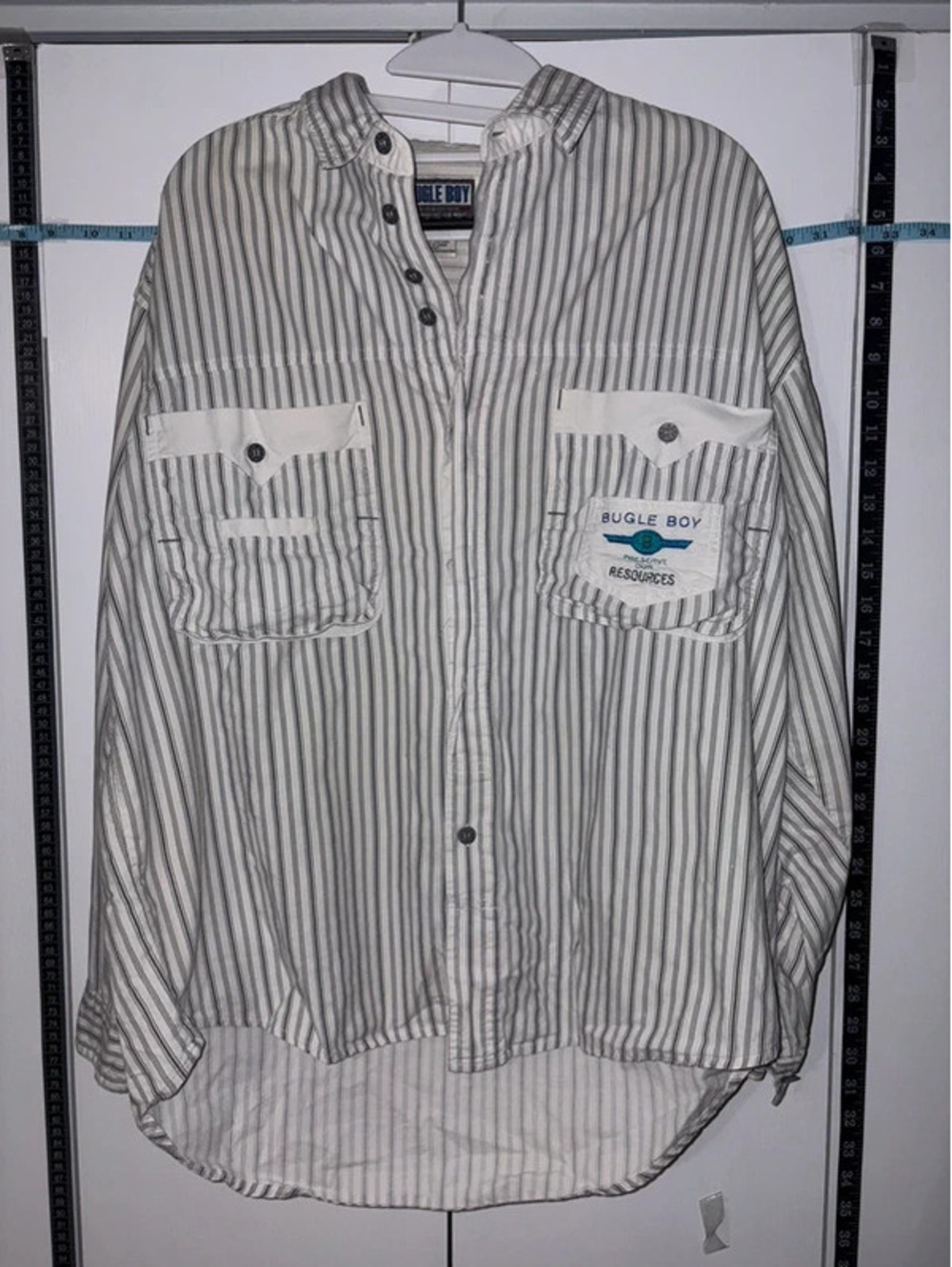 Vintage 90s Bugle Boy Striped Button Up Shirt Men’s M Oversized Utility Pockets